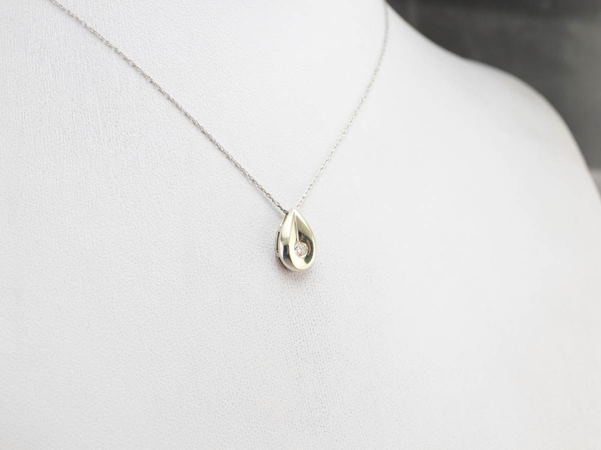 Teardrop Diamond Pendant in White Gold