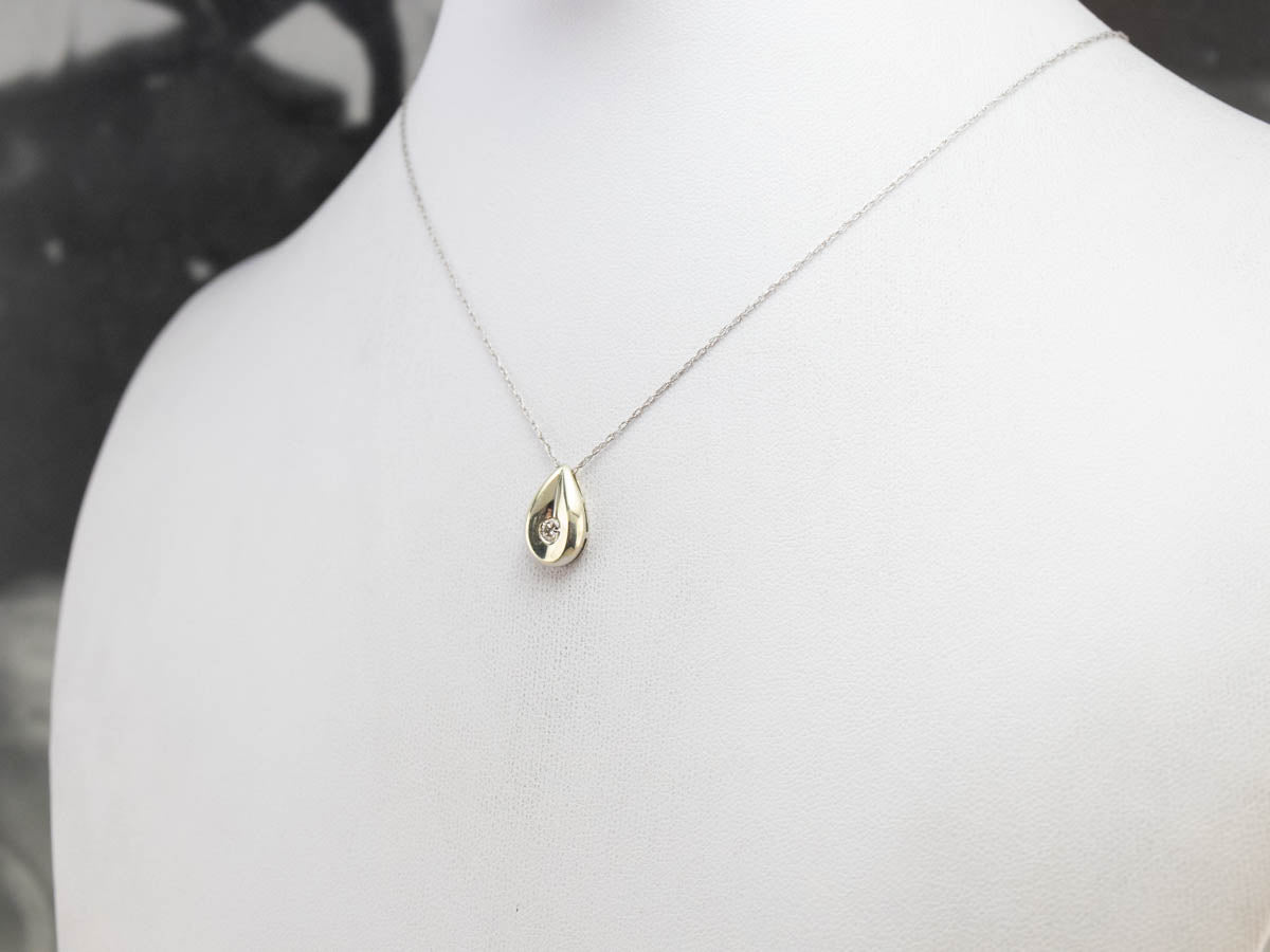 Teardrop Diamond Pendant in White Gold