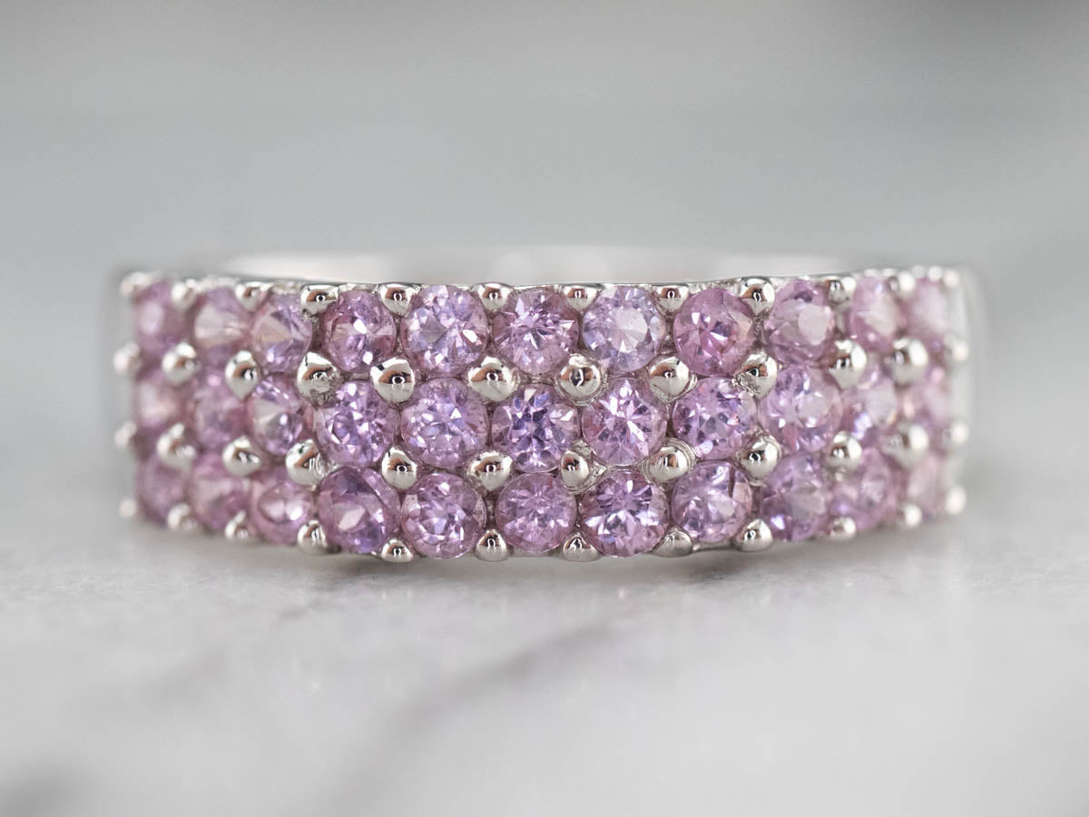 White Gold Pink Sapphire Cocktail Band