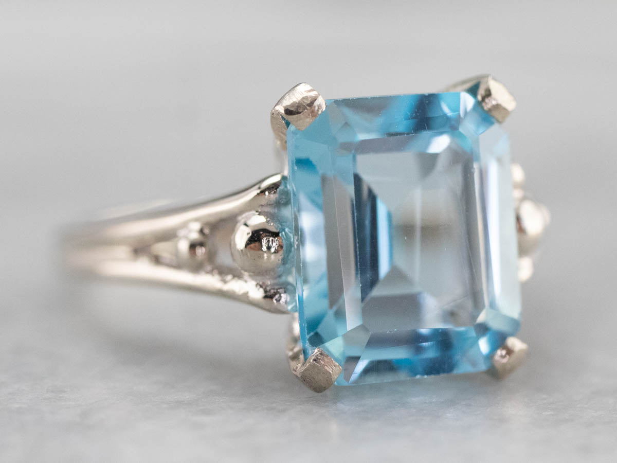 Blue Topaz White Gold Solitaire Ring