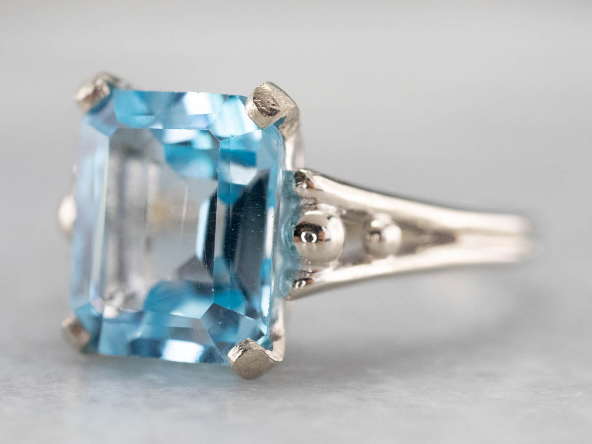 Blue Topaz White Gold Solitaire Ring