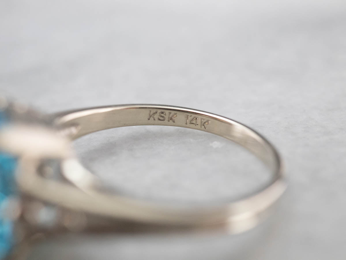 Blue Topaz White Gold Solitaire Ring