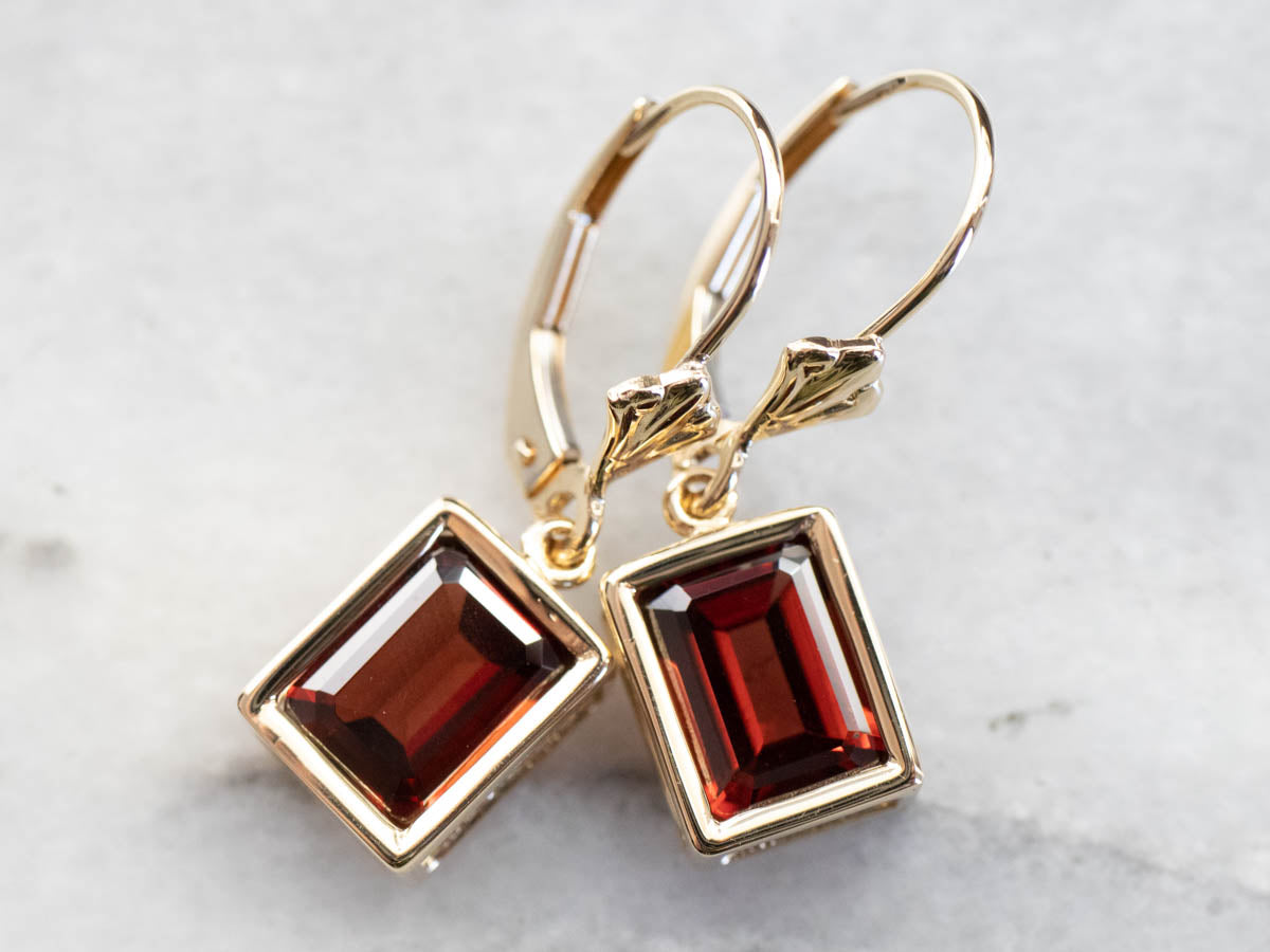 Modern Gold Garnet Drop Earrings