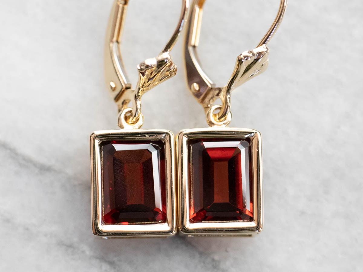Modern Gold Garnet Drop Earrings