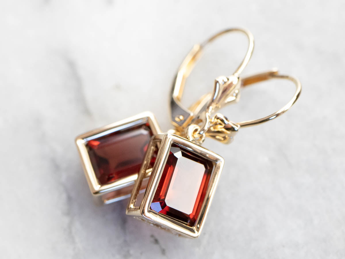 Modern Gold Garnet Drop Earrings