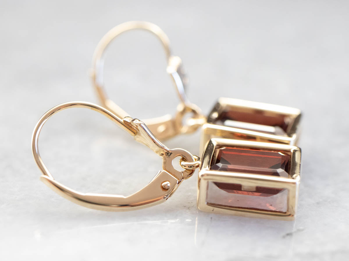 Modern Gold Garnet Drop Earrings