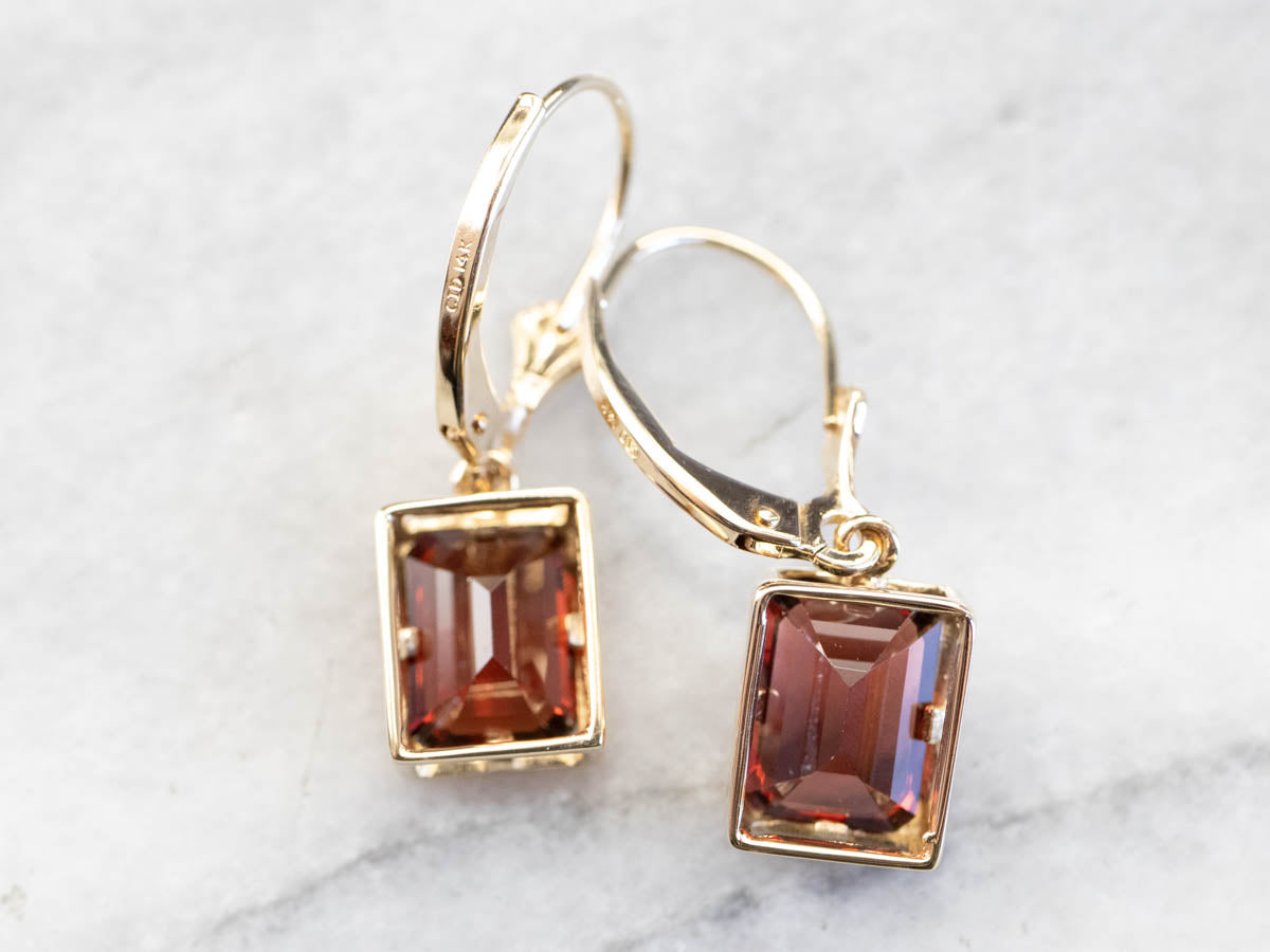 Modern Gold Garnet Drop Earrings