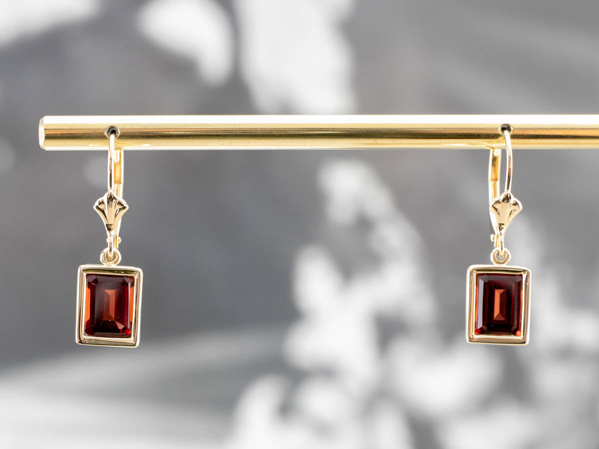 Modern Gold Garnet Drop Earrings
