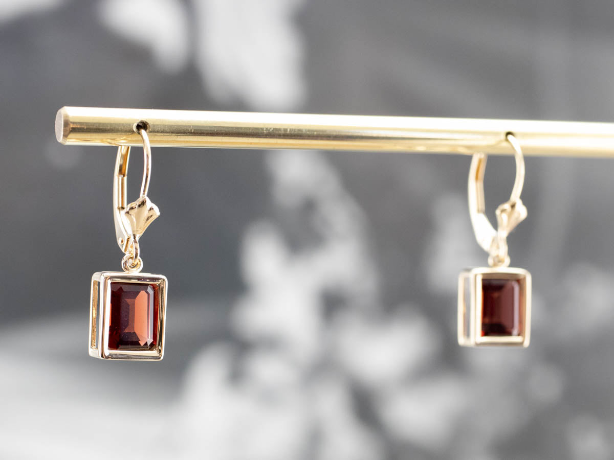 Modern Gold Garnet Drop Earrings