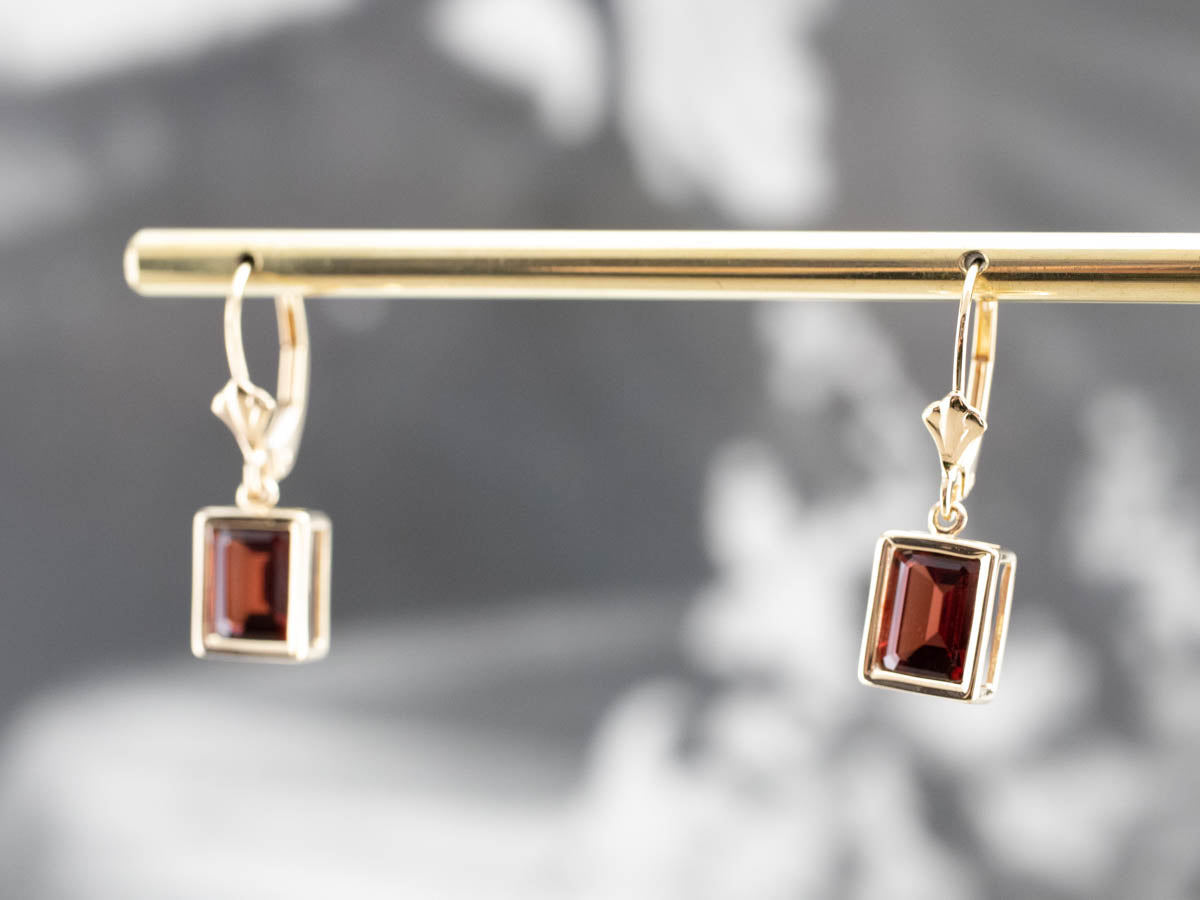 Modern Gold Garnet Drop Earrings