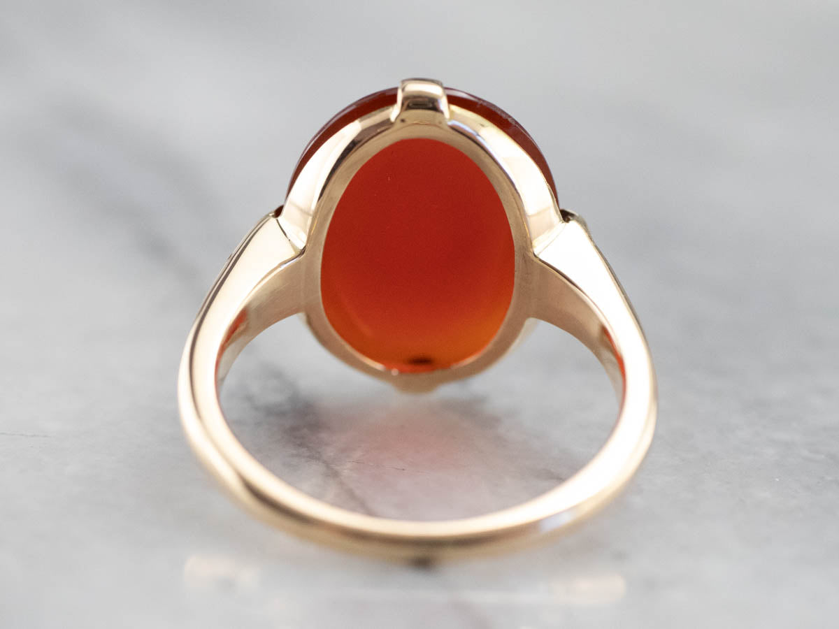 F & F Felger Carnelian Ring with Floral Inlay