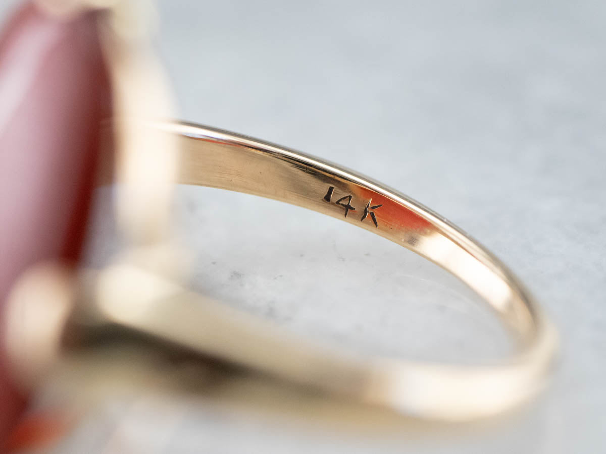 F & F Felger Carnelian Ring with Floral Inlay