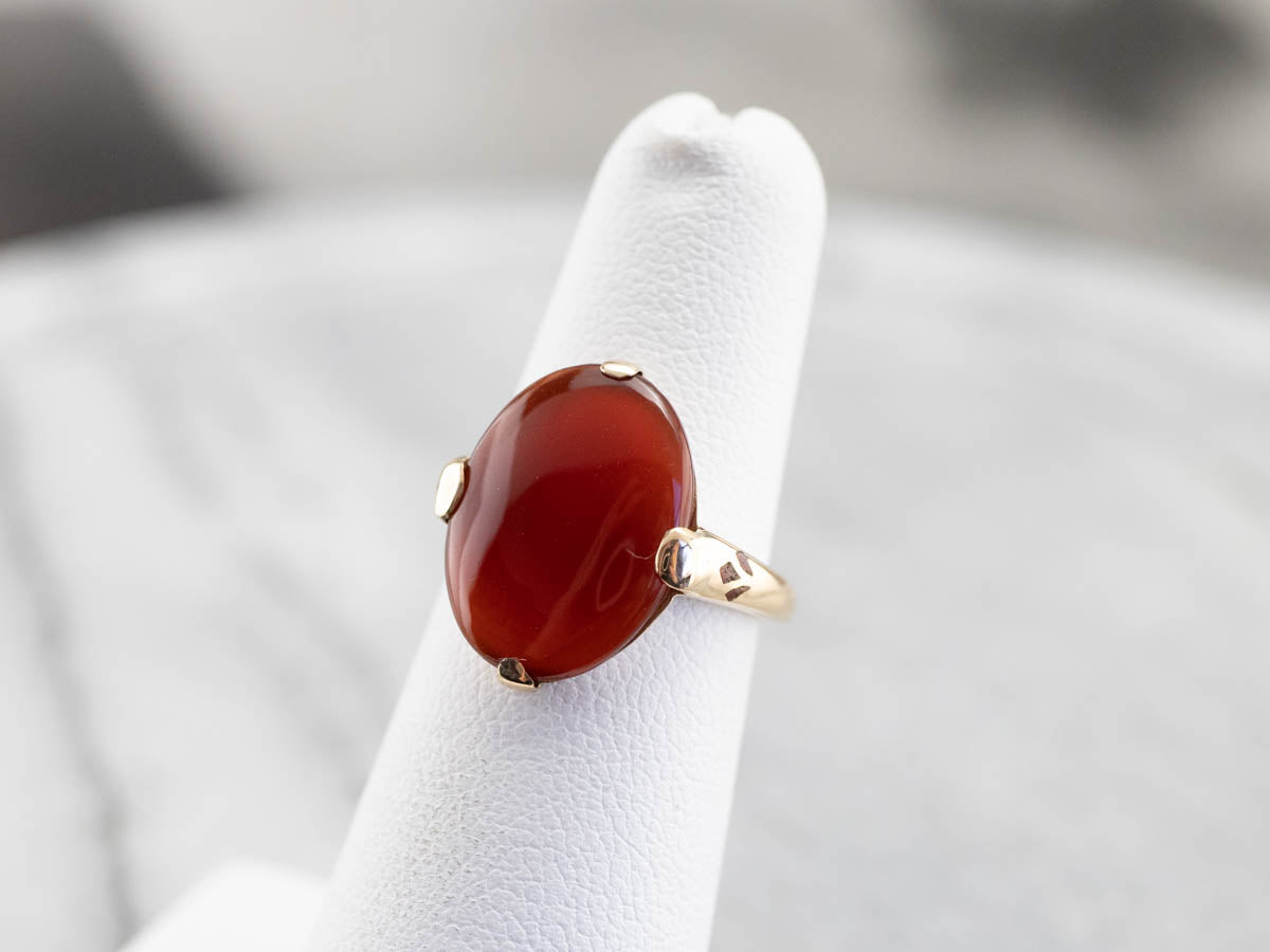 F & F Felger Carnelian Ring with Floral Inlay
