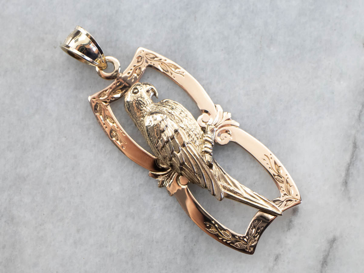 Upcycled Ornate Parrot Gold Pendant