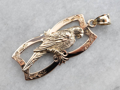 Upcycled Ornate Parrot Gold Pendant