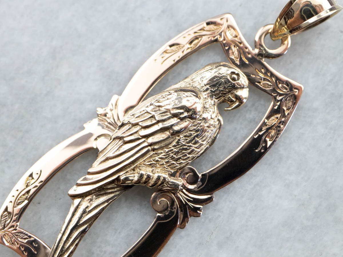 Upcycled Ornate Parrot Gold Pendant