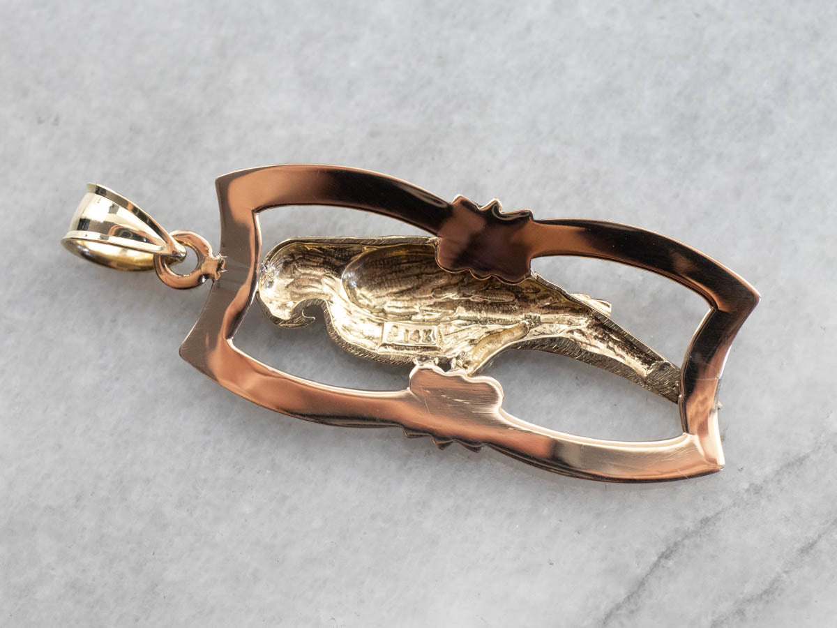 Upcycled Ornate Parrot Gold Pendant