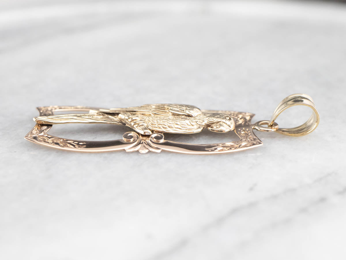 Upcycled Ornate Parrot Gold Pendant