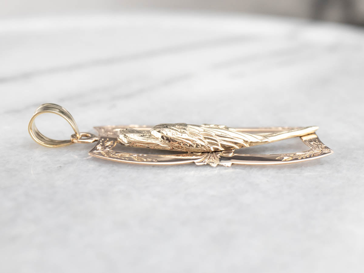 Upcycled Ornate Parrot Gold Pendant