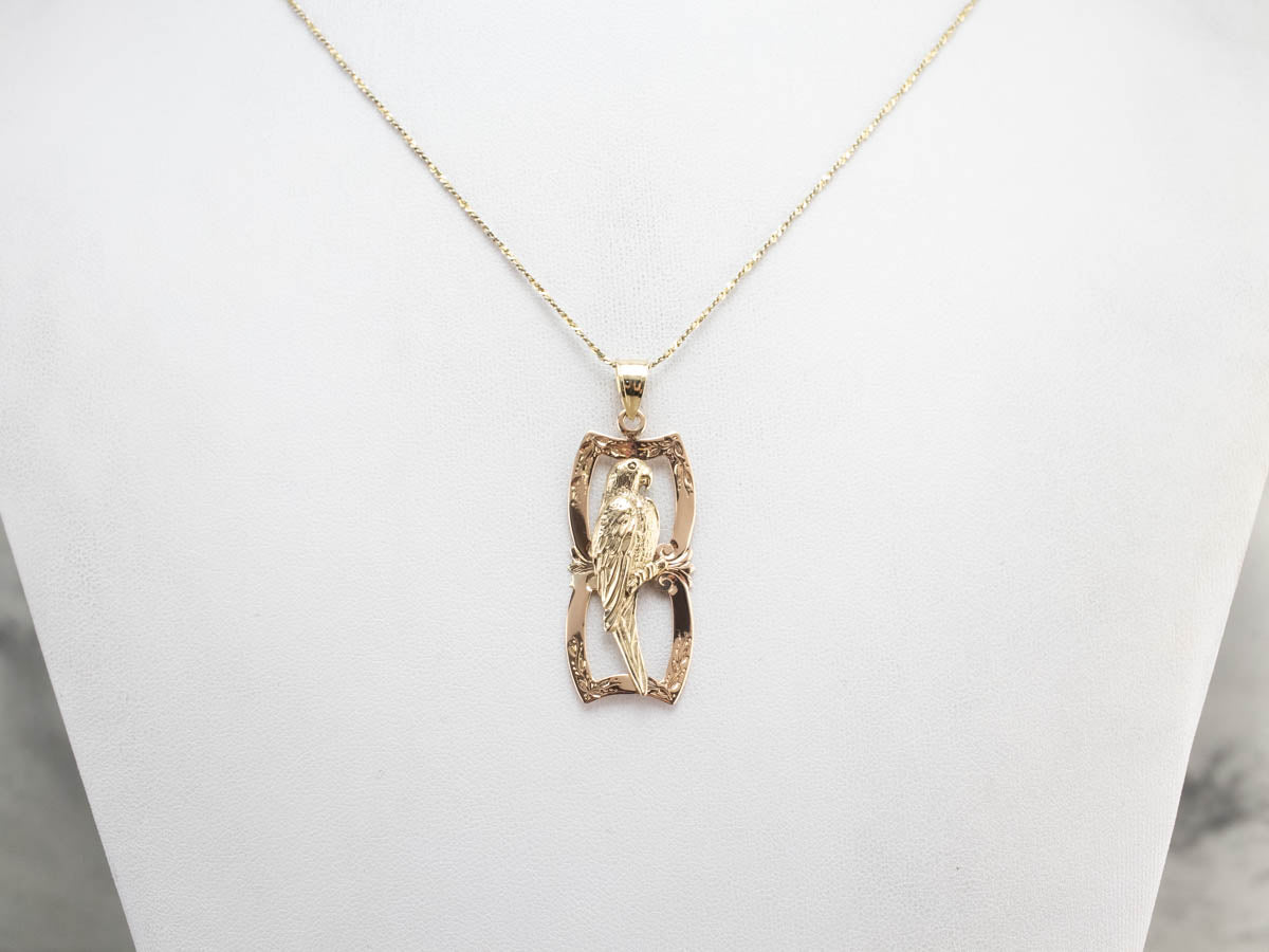 Upcycled Ornate Parrot Gold Pendant