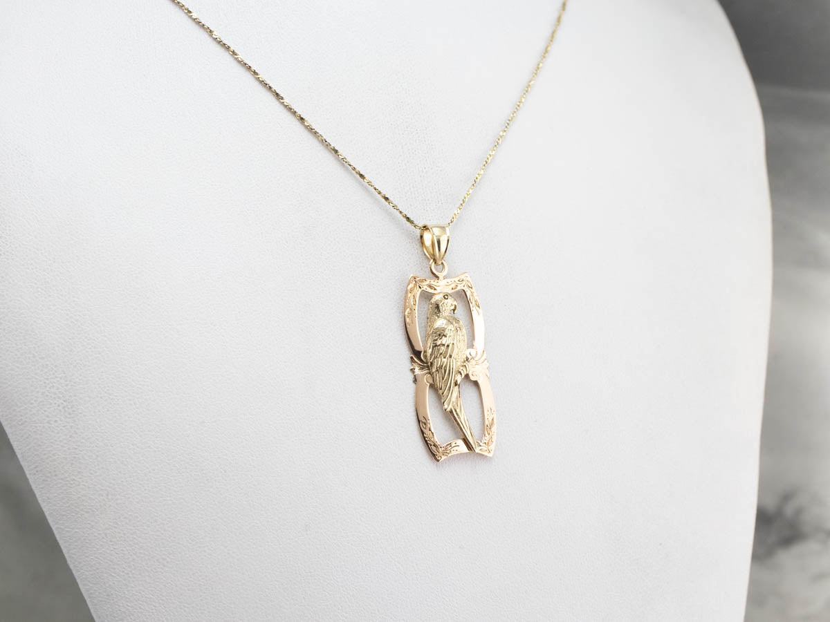 Upcycled Ornate Parrot Gold Pendant