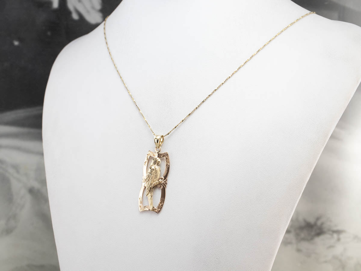 Upcycled Ornate Parrot Gold Pendant