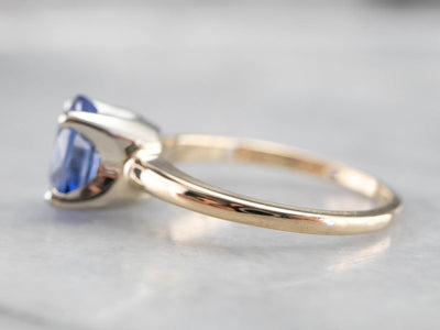 Sapphire Two Tone Gold Solitaire Engagement Ring