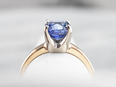 Sapphire Two Tone Gold Solitaire Engagement Ring
