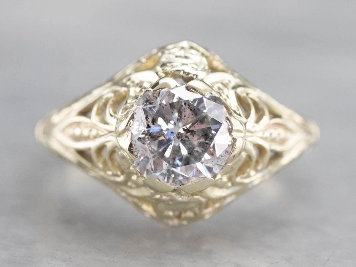 Art Nouveau Diamond Filigree Engagement Ring