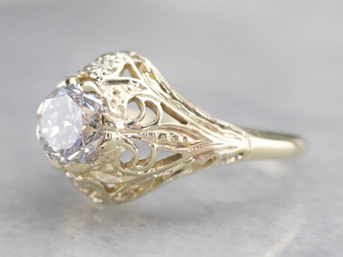 Art Nouveau Diamond Filigree Engagement Ring