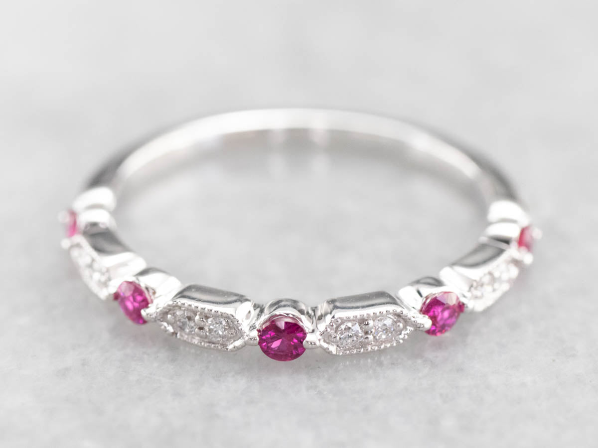 White Gold Ruby and Diamond Band