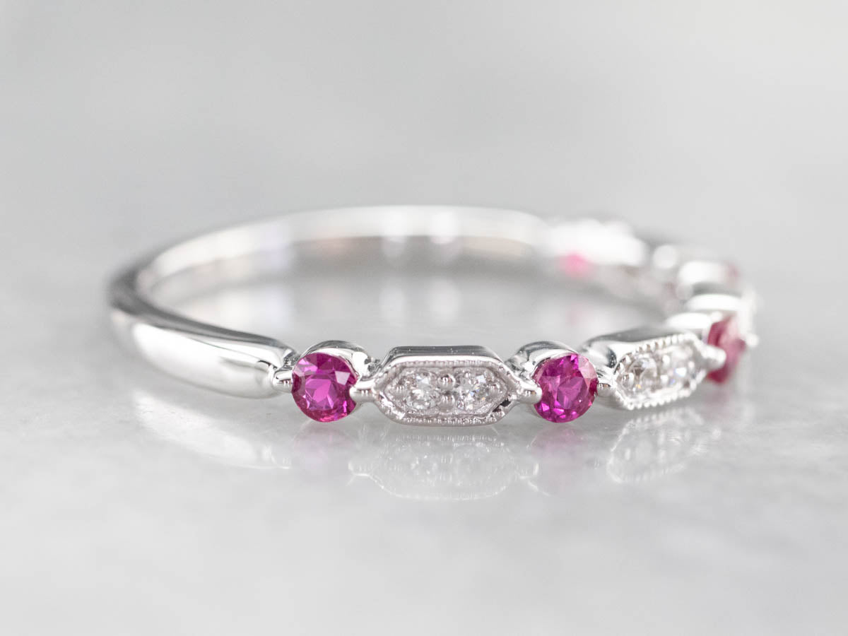 White Gold Ruby and Diamond Band
