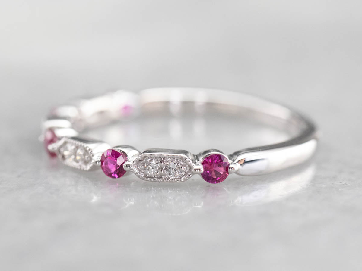 White Gold Ruby and Diamond Band