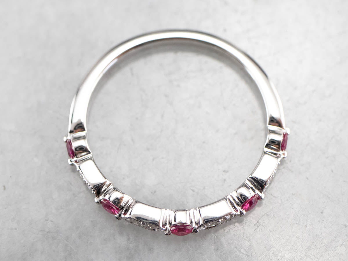 White Gold Ruby and Diamond Band