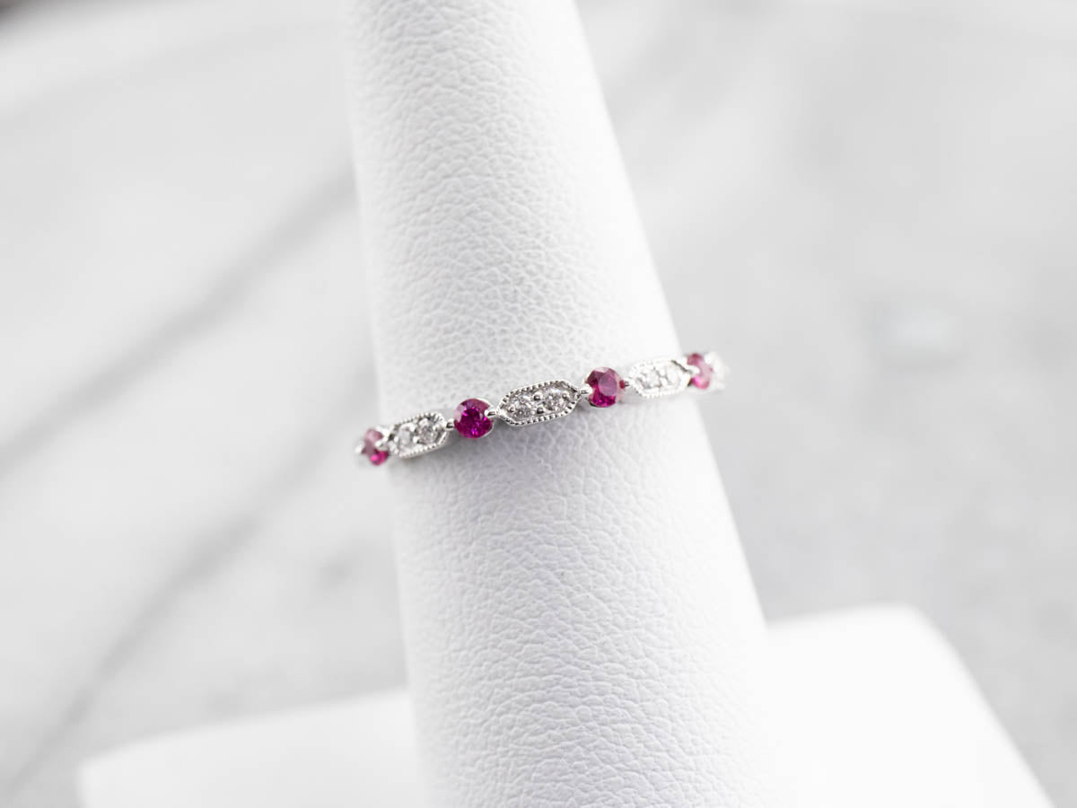 White Gold Ruby and Diamond Band