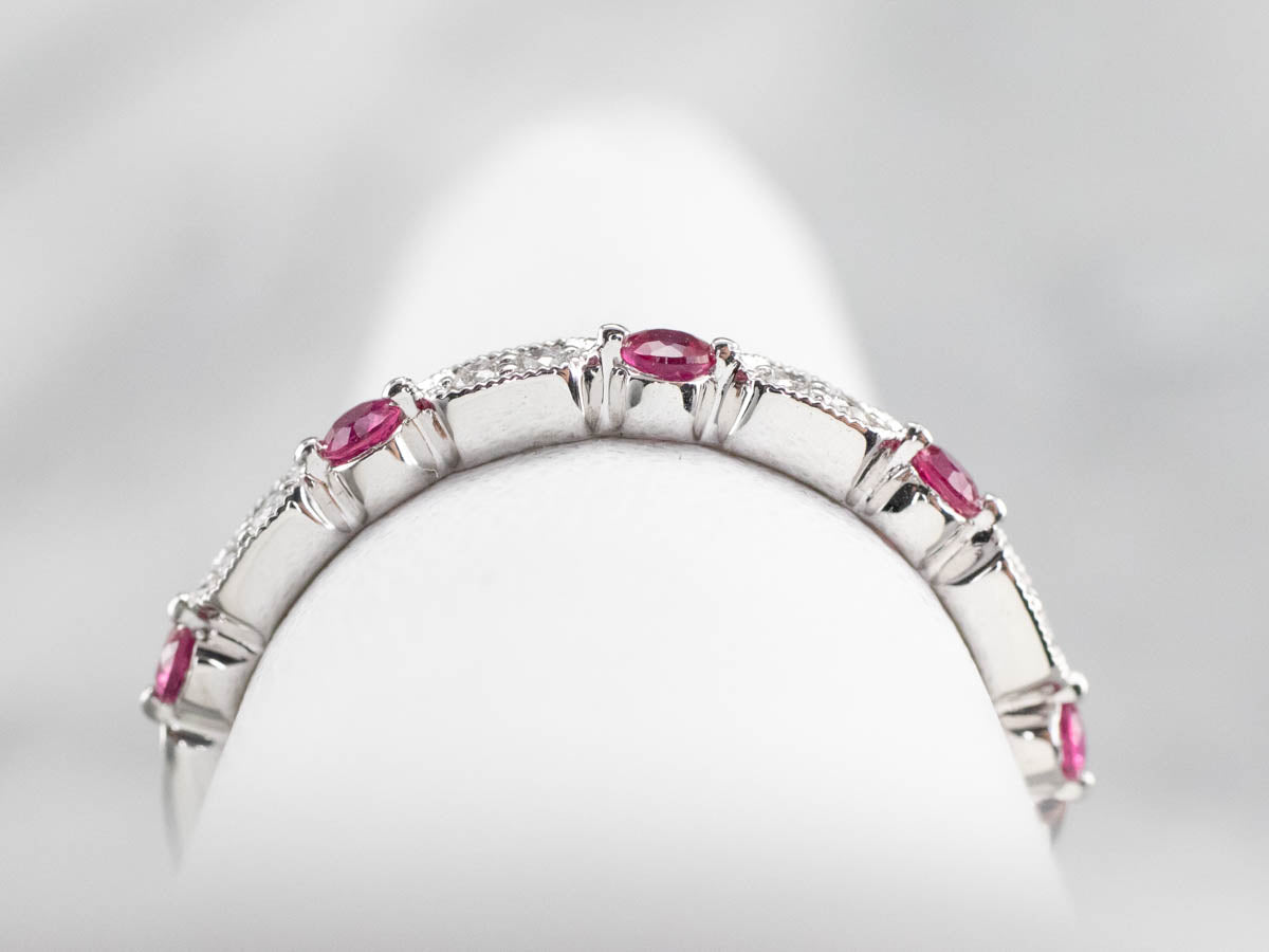 White Gold Ruby and Diamond Band