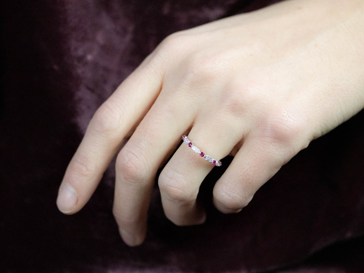 White Gold Ruby and Diamond Band