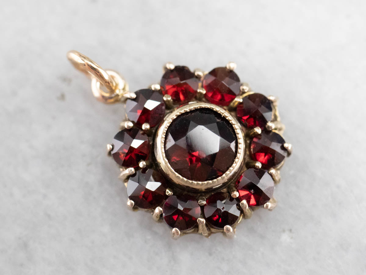 Antique Czech Garnet Halo Pendant