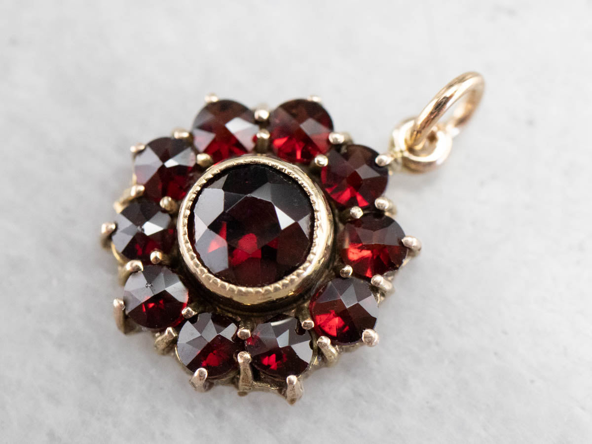 Antique Czech Garnet Halo Pendant