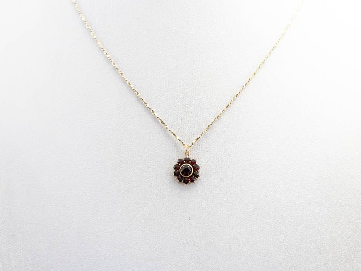 Antique Czech Garnet Halo Pendant