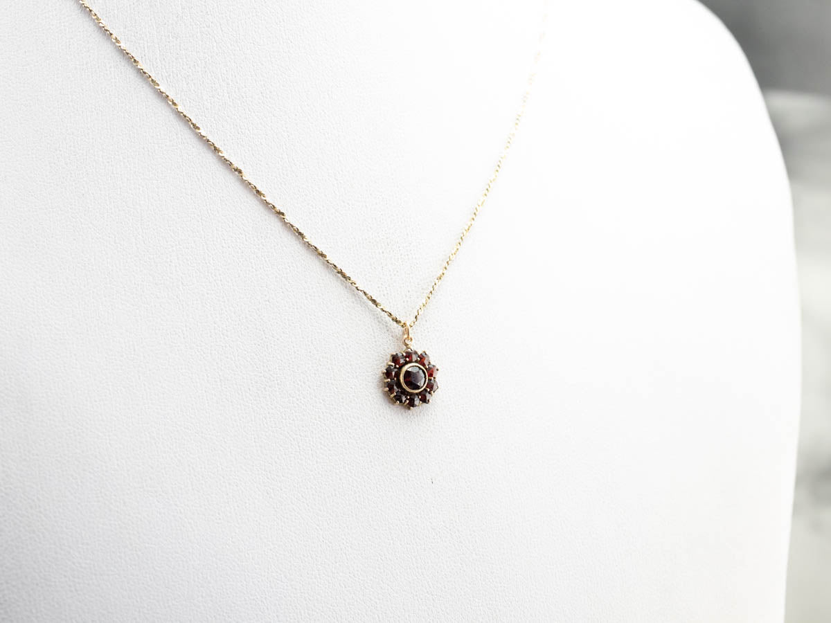 Antique Czech Garnet Halo Pendant