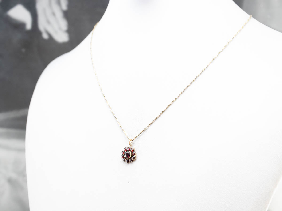 Antique Czech Garnet Halo Pendant