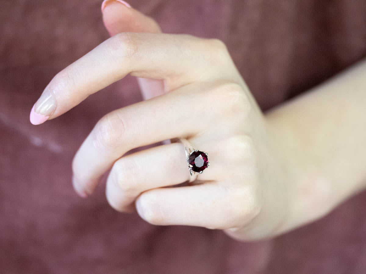 Sterling Silver Garnet Solitaire Ring