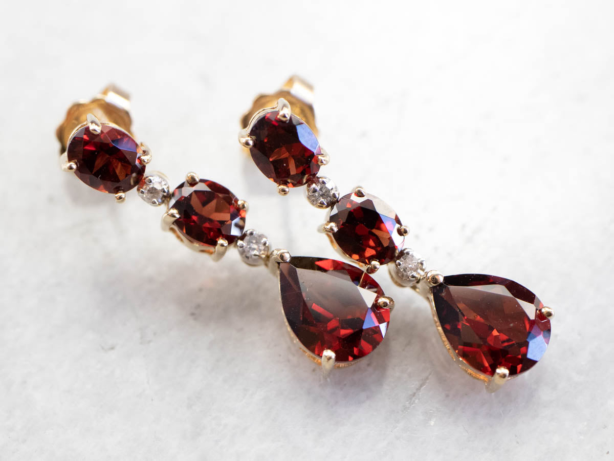 Garnet and Diamond Drop Earrings