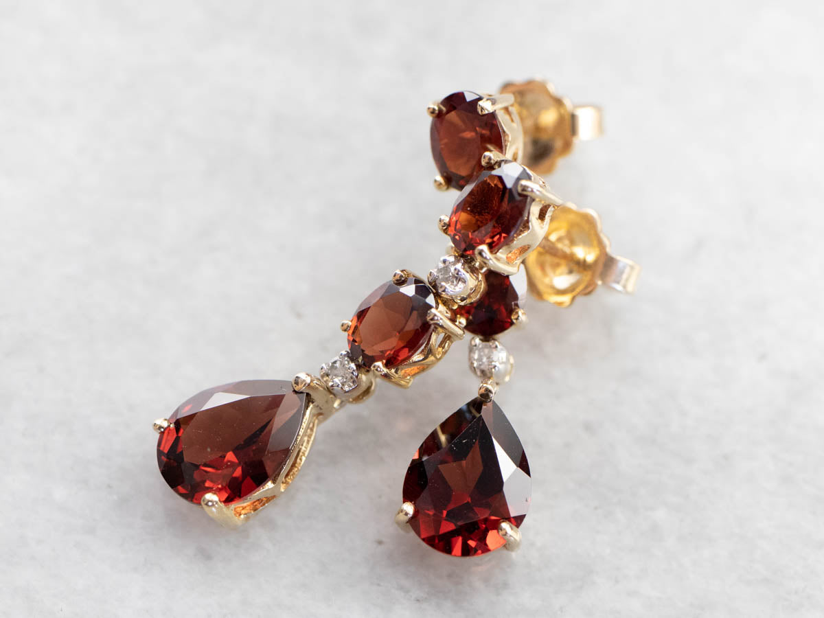 Garnet and Diamond Drop Earrings