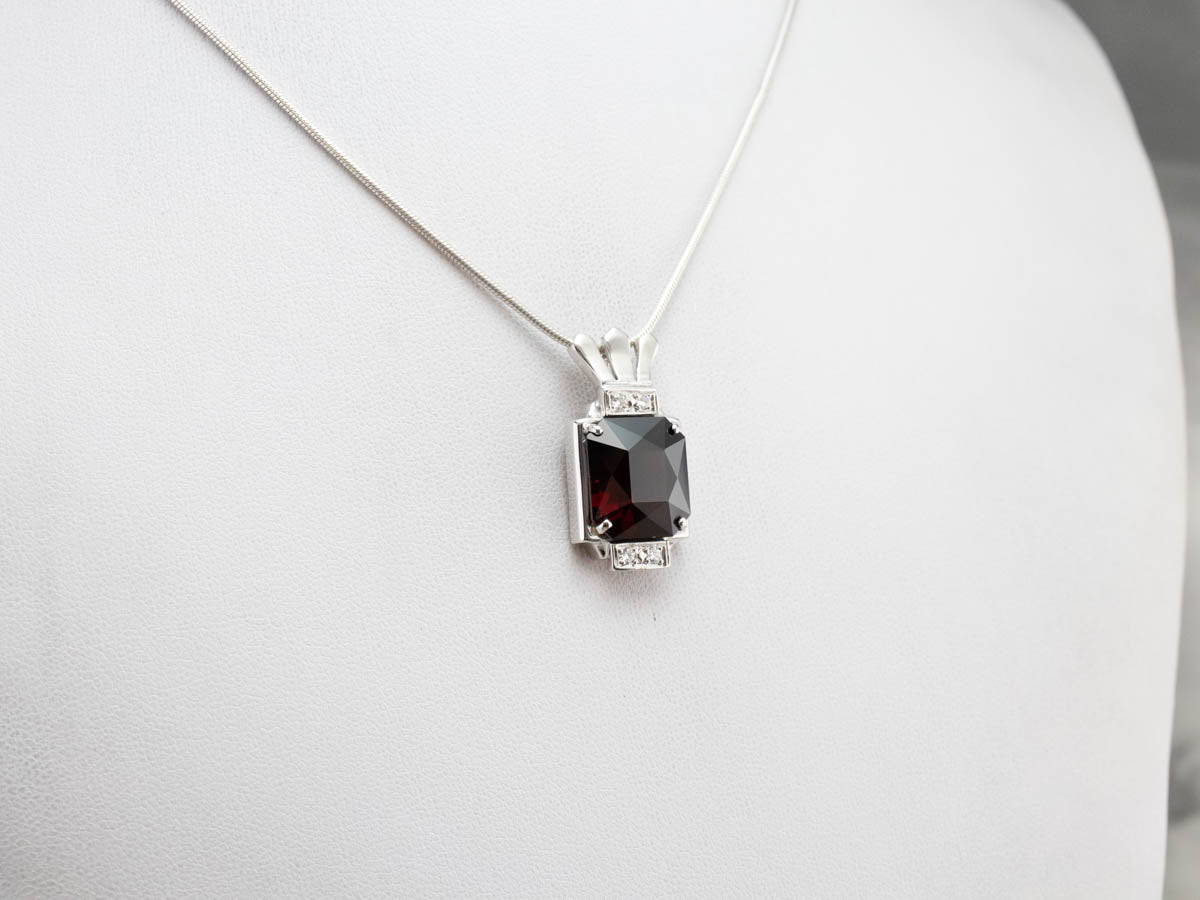 Garnet Diamond White Gold Statement Pendant