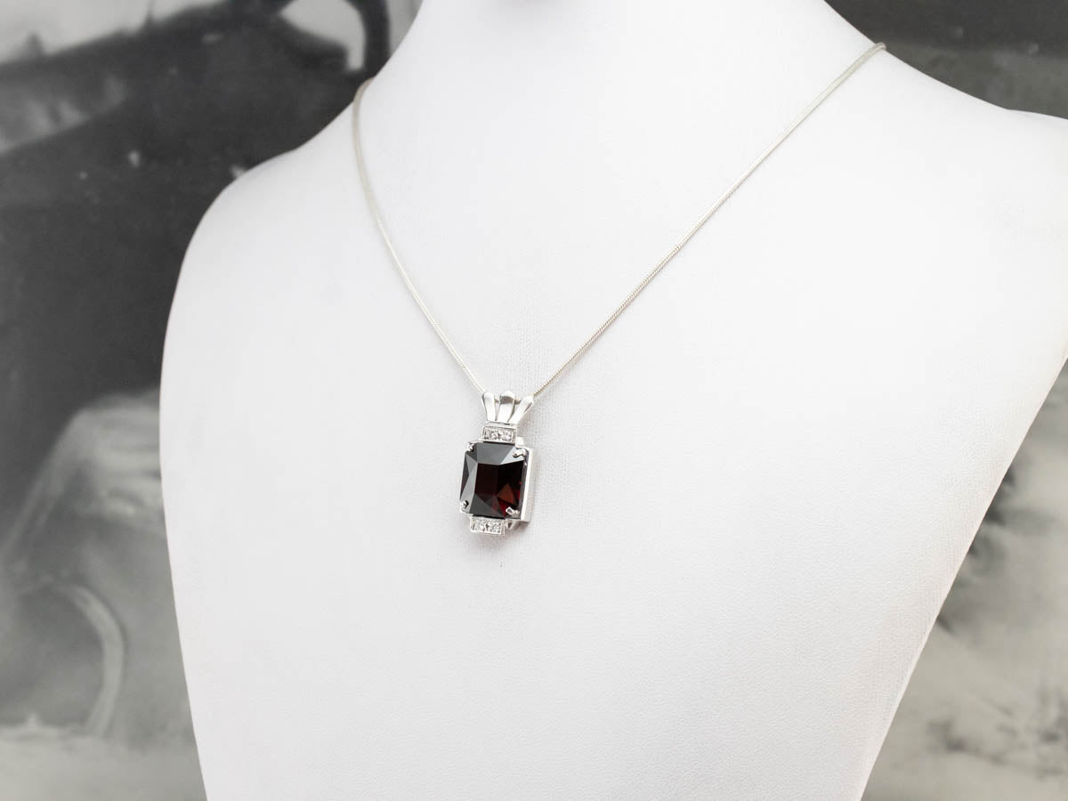 Garnet Diamond White Gold Statement Pendant