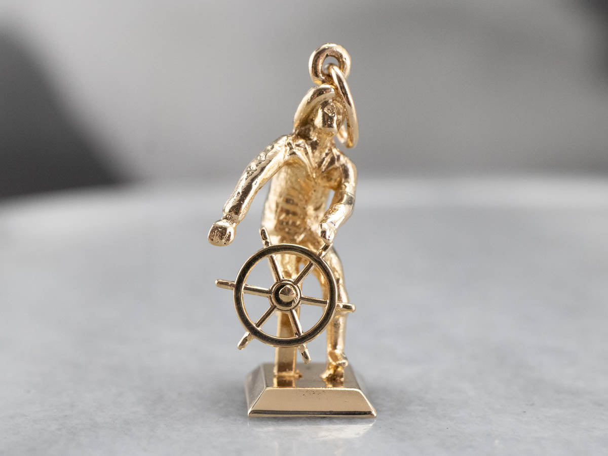 Vintage Sailor with Moving Ship's Wheel Charm