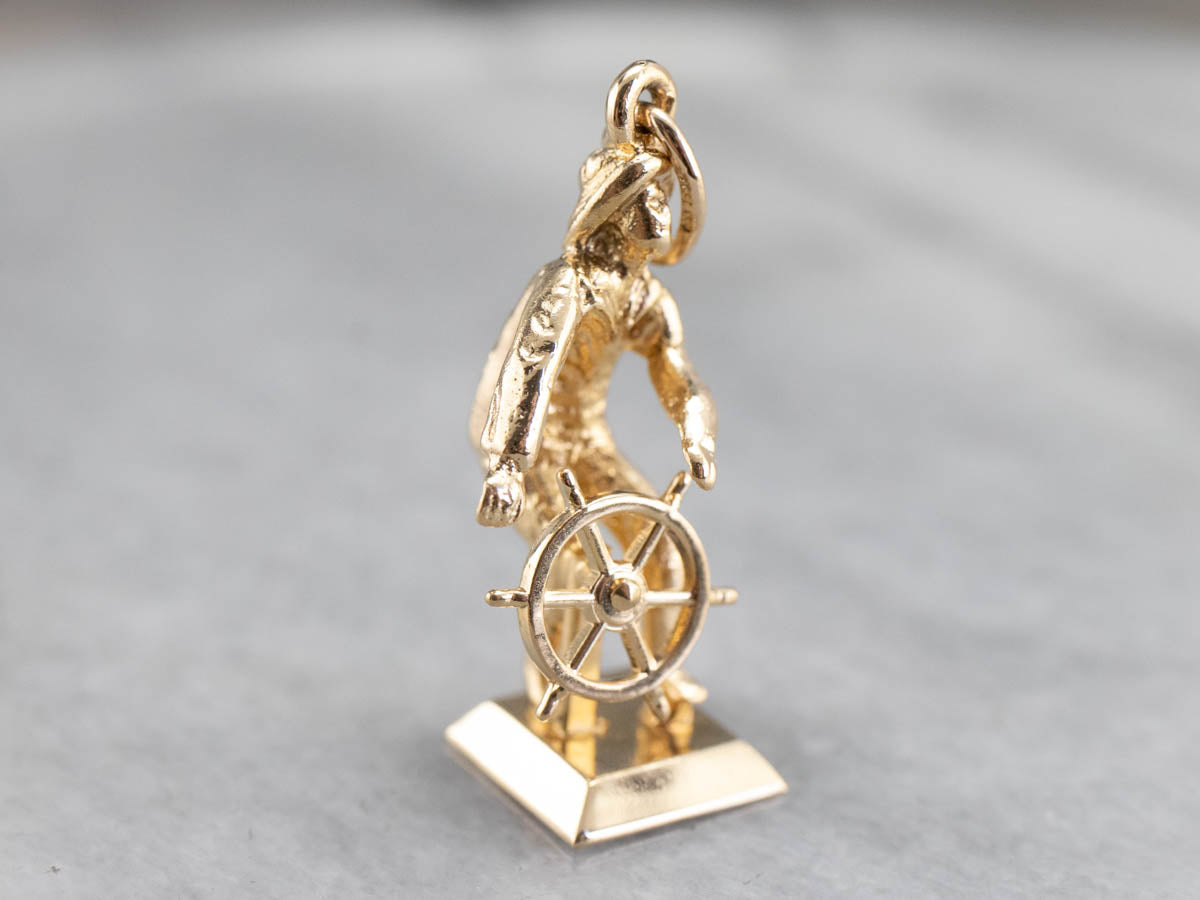 Vintage Sailor with Moving Ship's Wheel Charm