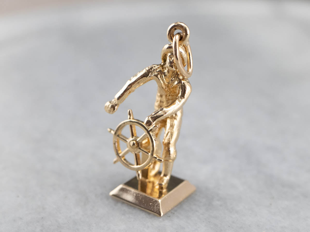 Vintage Sailor with Moving Ship's Wheel Charm